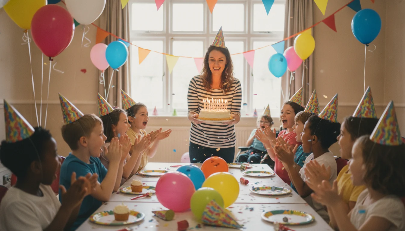A local kids' party supplier preparing balloons and party supplies for an event