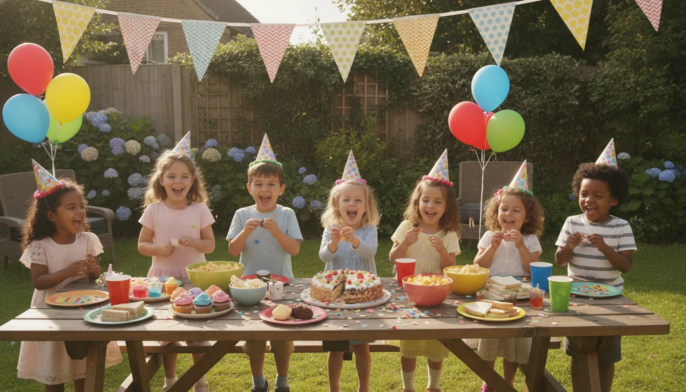 Planning a children's birthday party in Brighton & Sussex — balloons, party hats and cake